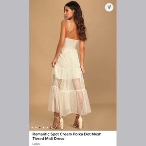 Romantic Cream Polka Dot Mesh Tiered Midi Dress
